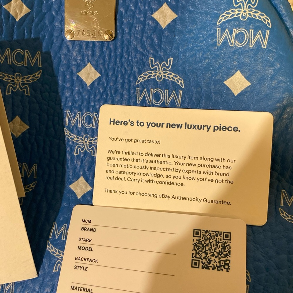 Rare* Mcm Vibrant Blue Patterned Backpack Authent… - image 4